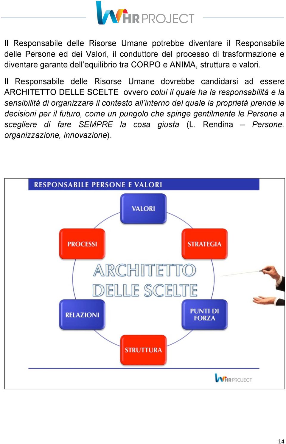 Il Responsabile delle Risorse Umane dovrebbe candidarsi ad essere ARCHITETTO DELLE SCELTE ovvero colui il quale ha la responsabilità e la sensibilità di