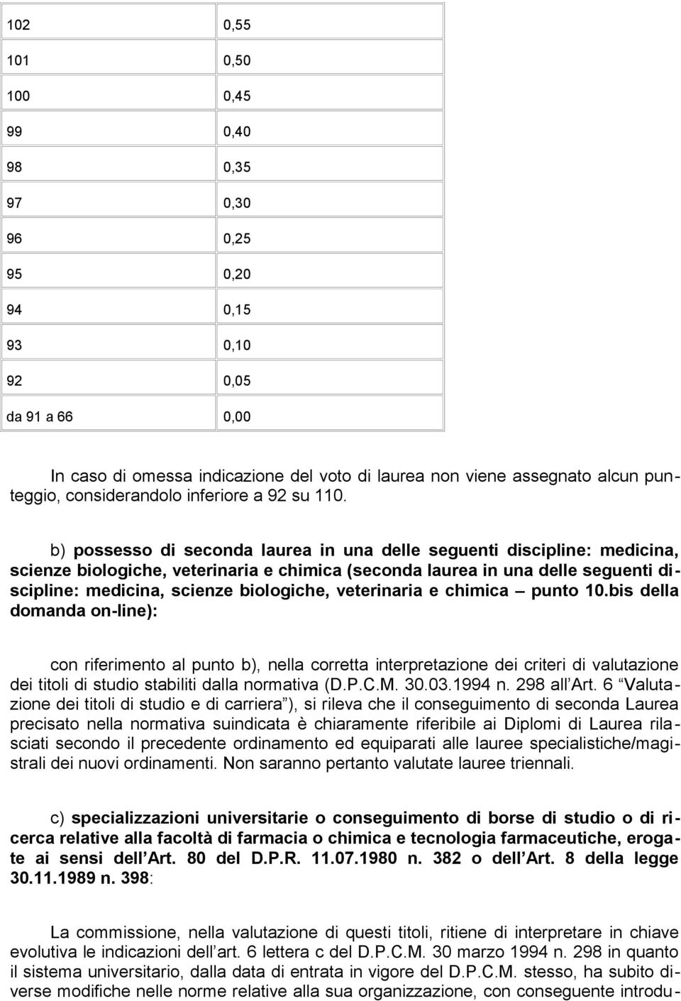 b) possesso di seconda laurea in una delle seguenti discipline: medicina, scienze biologiche, veterinaria e chimica (seconda laurea in una delle seguenti discipline: medicina, scienze biologiche,