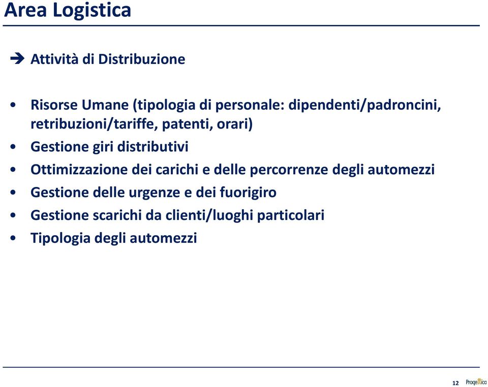 iidistributivi ib ti i Ottimizzazione dei carichi e delle percorrenze degli automezzi