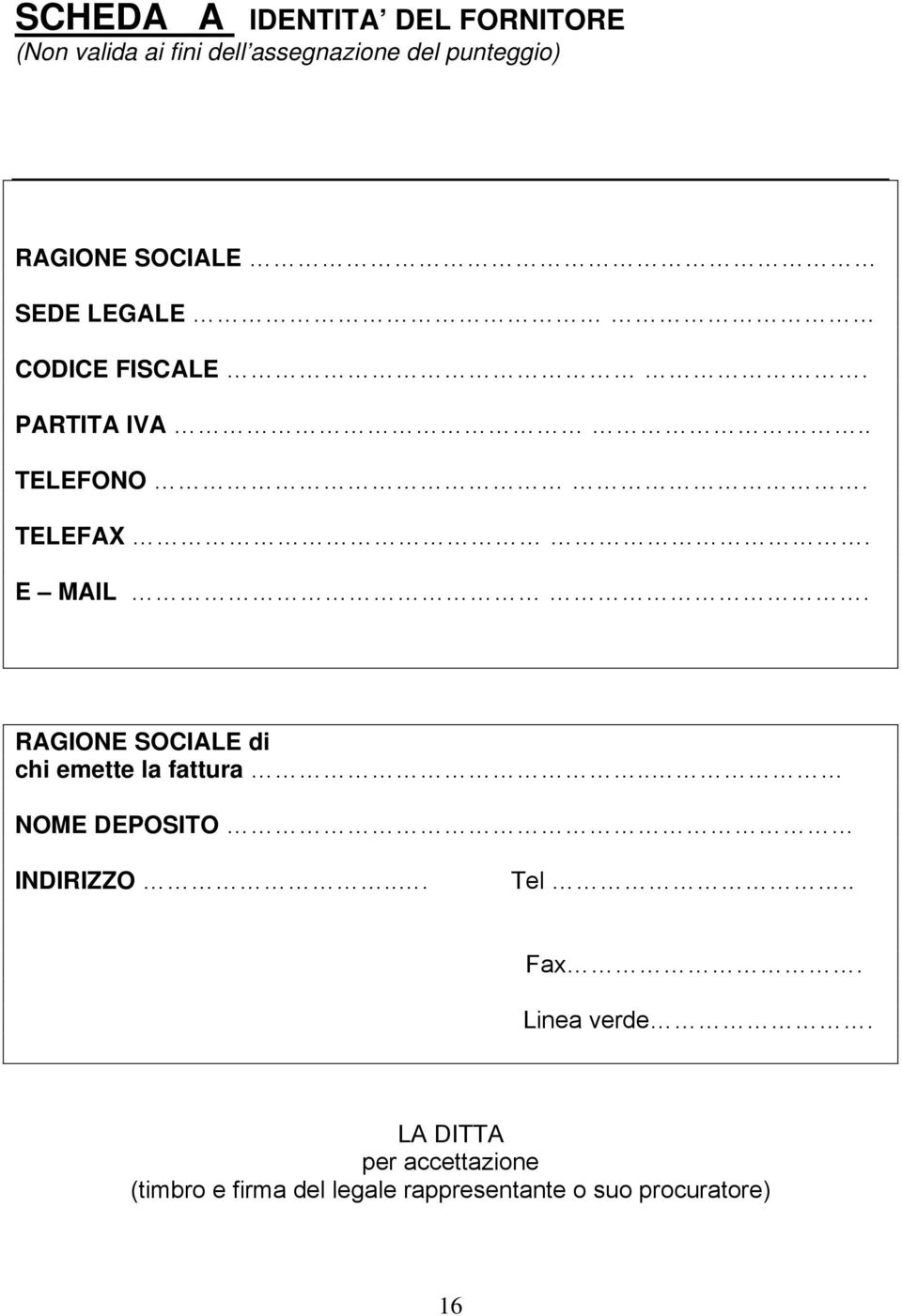 RAGIONE SOCIALE di chi emette la fattura.. NOME DEPOSITO INDIRIZZO... Tel.. Fax.