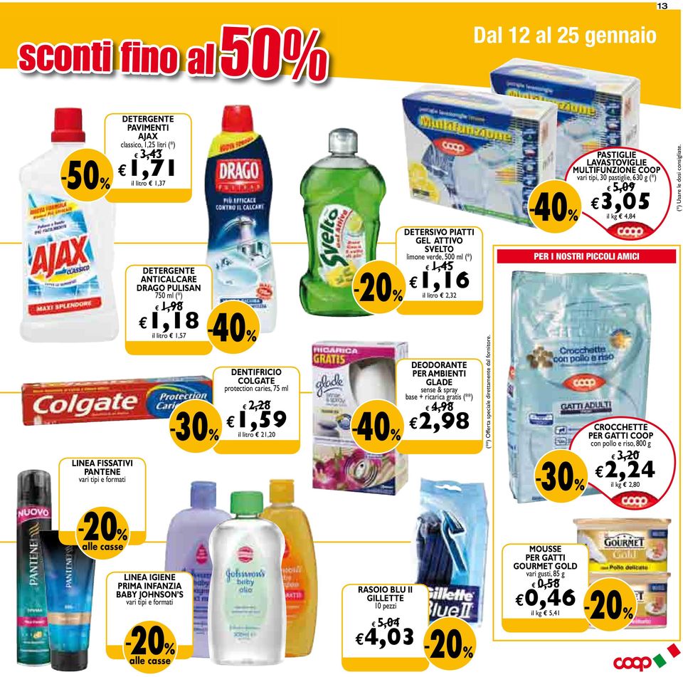 linea fissativi pantene vari tipi e formati detergente anticalcare drago pulisan 750 ml (*),98,8 il litro,57 dentifricio colgate protection caries, 75 ml,8,59 il litro,0-0% detersivo piatti gel