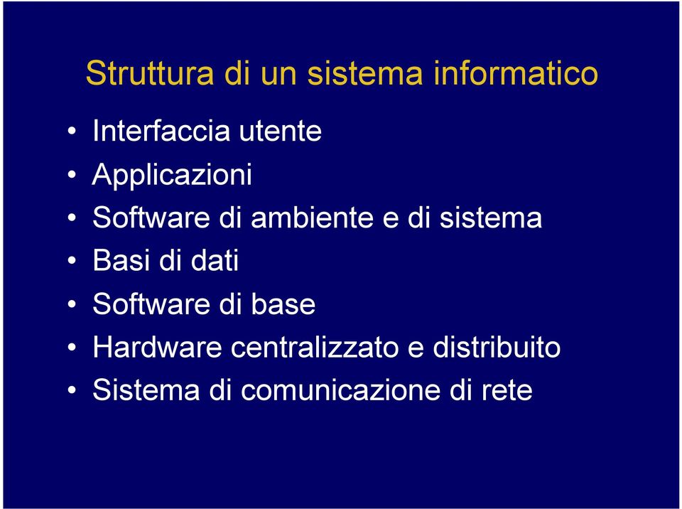 sistema Basi di dati Software di base Hardware