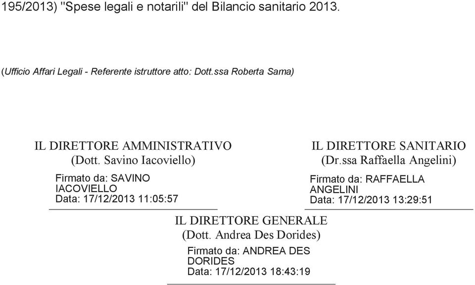 Savino Iacoviello) Firmato da: ANDREA DES DORIDES Data: 17/12/2013 18:43:19 IL DIRETTORE SANITARIO (Dr.