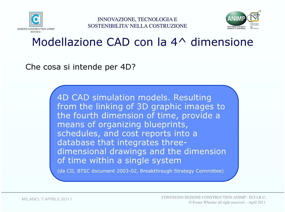 organizing blueprints, schedules, and cost reports into a database that integrates threedimensional