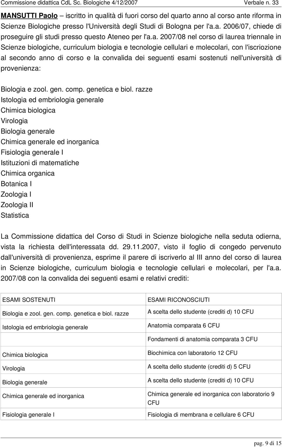 sostenuti nell'università di provenienza: Biologia e zool. gen. comp. genetica e biol.