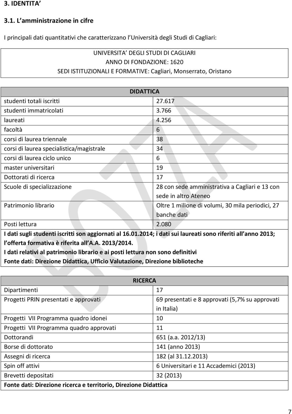 FORMATIVE: Cagliari, Monserrato, Oristano DIDATTICA studenti totali iscritti 27.617 studenti immatricolati 3.766 laureati 4.