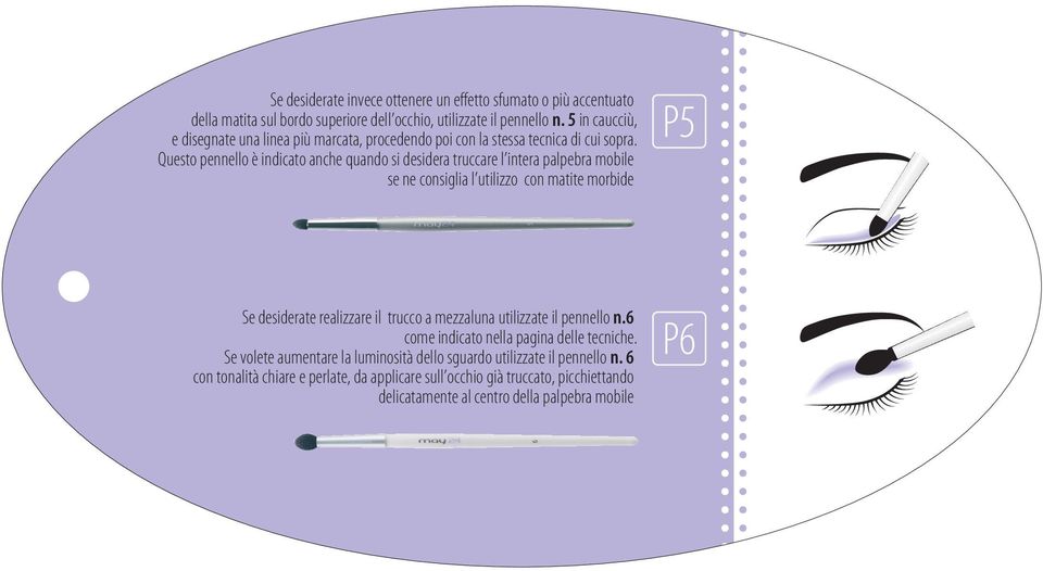 Questo pennello è indicato anche quando si desidera truccare l intera palpebra mobile se ne consiglia l utilizzo con matite morbide P5 Se desiderate realizzare il trucco a