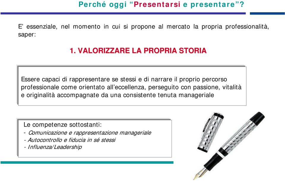 VALORIZZARE LA PROPRIA STORIA Essere capaci di rappresentare se stessi e di narrare il proprio percorso professionale come