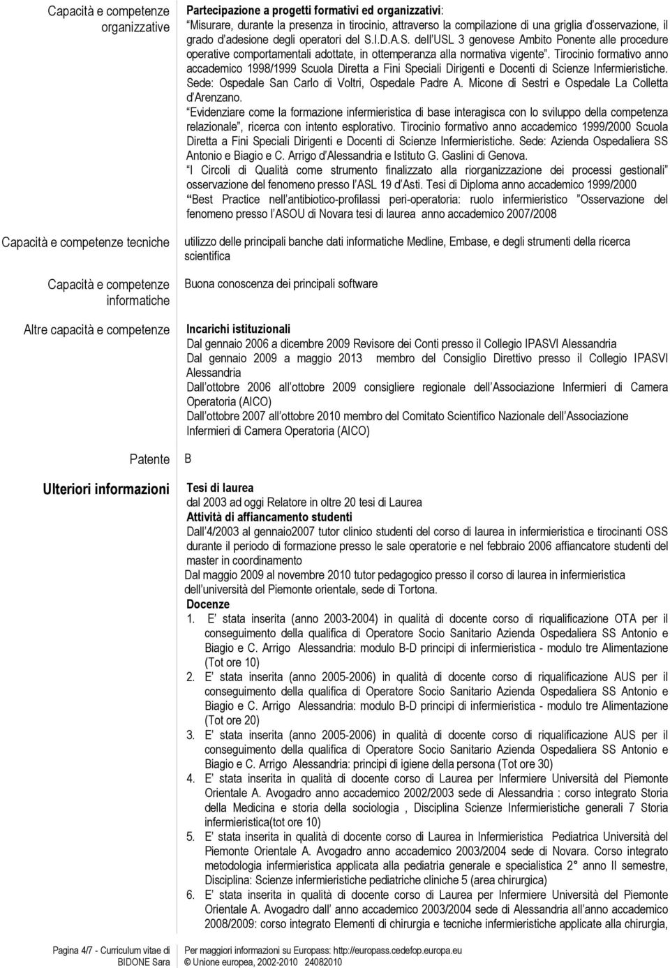 D.A.S. dell USL 3 genovese Ambito Ponente alle procedure operative comportamentali adottate, in ottemperanza alla normativa vigente.