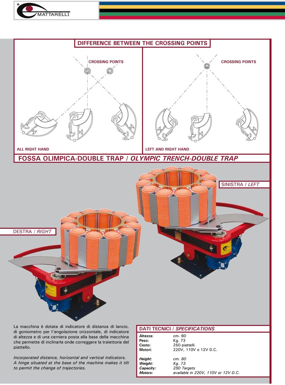 inclinarla onde correggere la traiettoria del piattello. Incorporated distance, horizontal and vertical indicators.