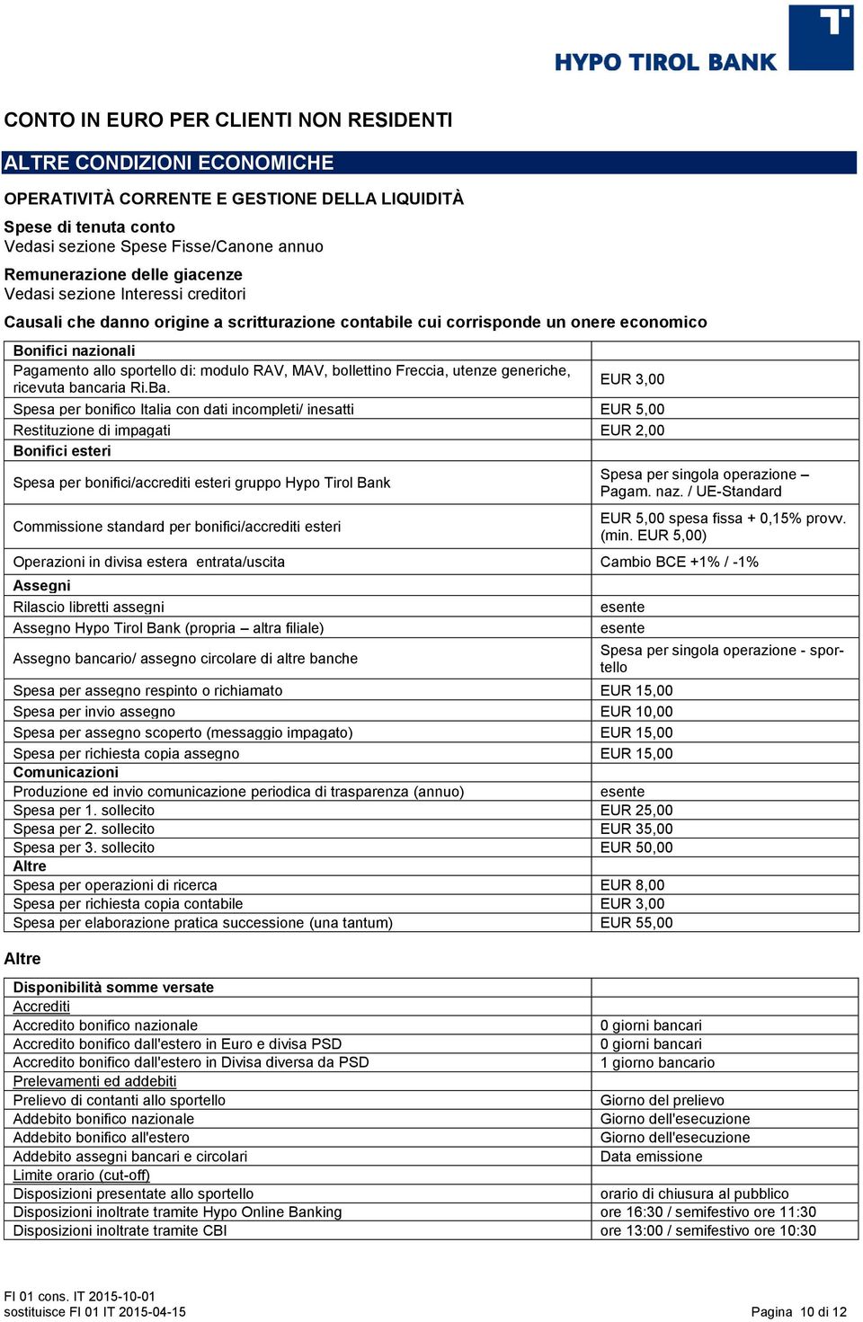 bollettino Freccia, utenze generiche, EUR 3,00 ricevuta bancaria Ri.Ba.