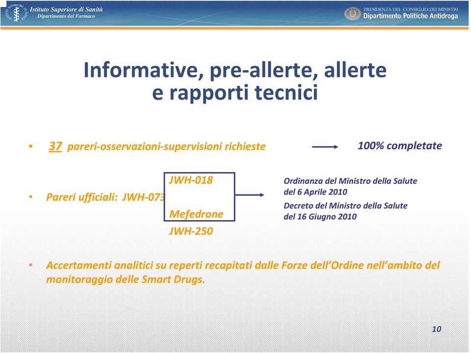 Ordinanza del Ministro della Salute del 6 Aprile 2010 Decreto del Ministro della Salute del 16 Giugno 2010