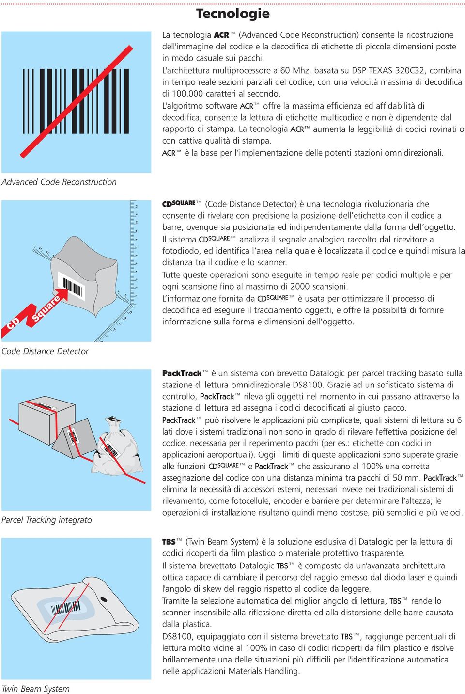 L'agoritmo software ACR offre a massima efficienza ed affidabiità di decodifica, consente a ettura di etichette muticodice e non è dipendente da rapporto di stampa.