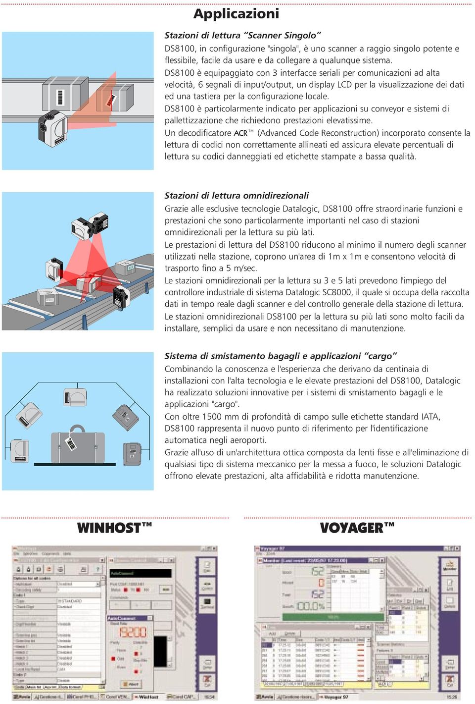 DS8100 è particoarmente indicato per appicazioni su conveyor e sistemi di paettizzazione che richiedono prestazioni eevatissime.