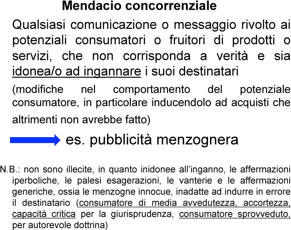 pubblicità menzognera N.B.