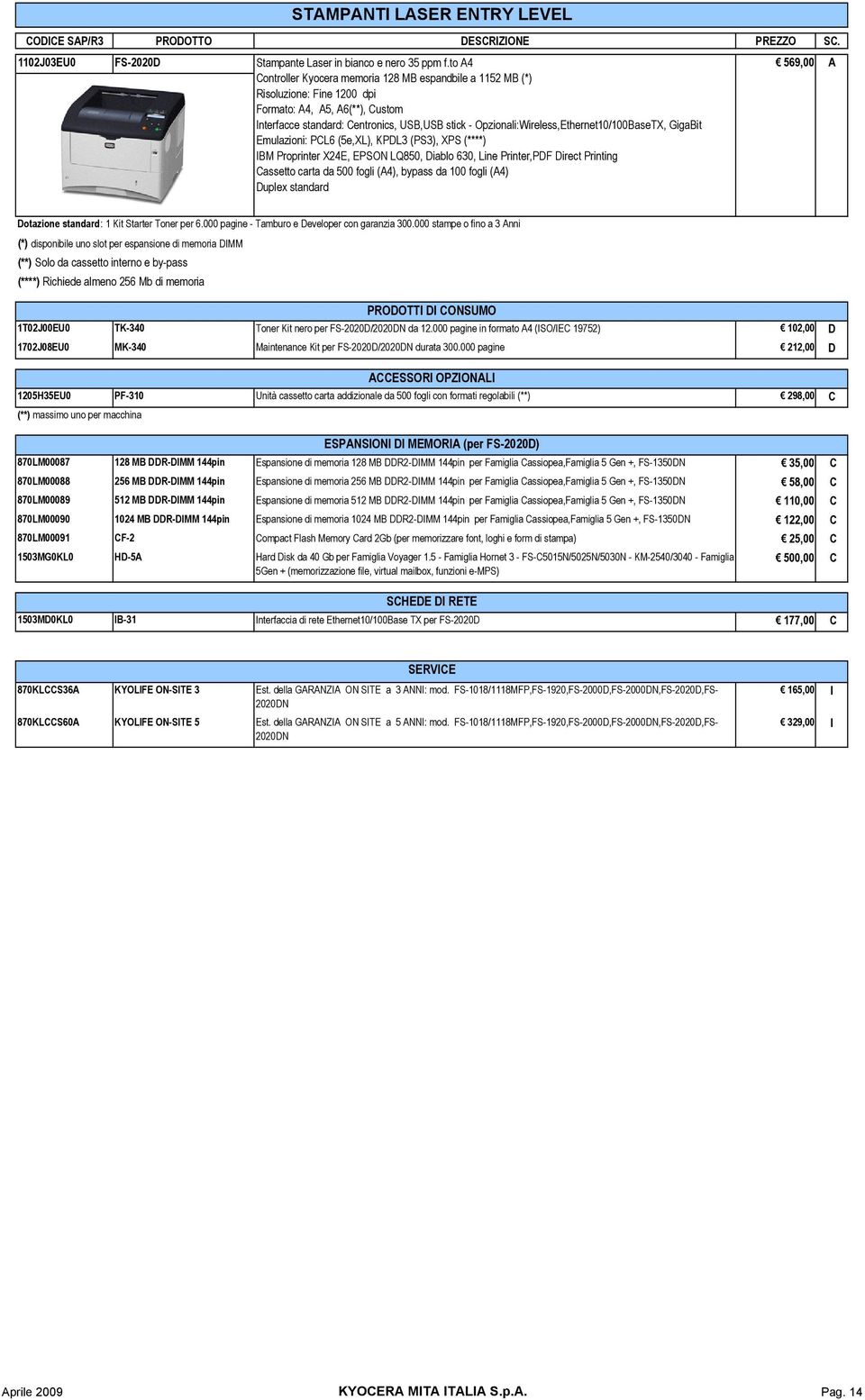 Opzionali:Wireless,Ethernet10/100BaseTX, GigaBit Emulazioni: PCL6 (5e,XL), KPDL3 (PS3), XPS (****) IBM Proprinter X24E, EPSON LQ850, Diablo 630, Line Printer,PDF Direct Printing Cassetto carta da 500