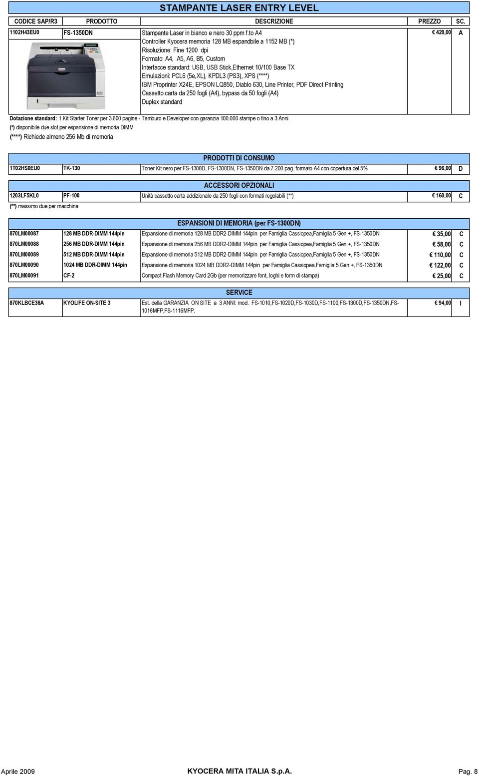 Emulazioni: PCL6 (5e,XL), KPDL3 (PS3), XPS (****) IBM Proprinter X24E, EPSON LQ850, Diablo 630, Line Printer, PDF Direct Printing Cassetto carta da 250 fogli (A4), bypass da 50 fogli (A4) Duplex