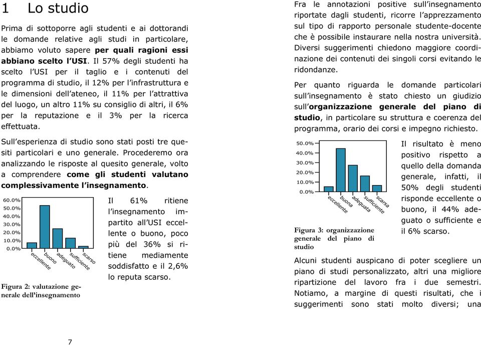 consiglio di altri, il 6% per la reputazione e il 3% per la ricerca effettuata. Sull esperienza di studio sono stati posti tre quesiti particolari e uno generale.