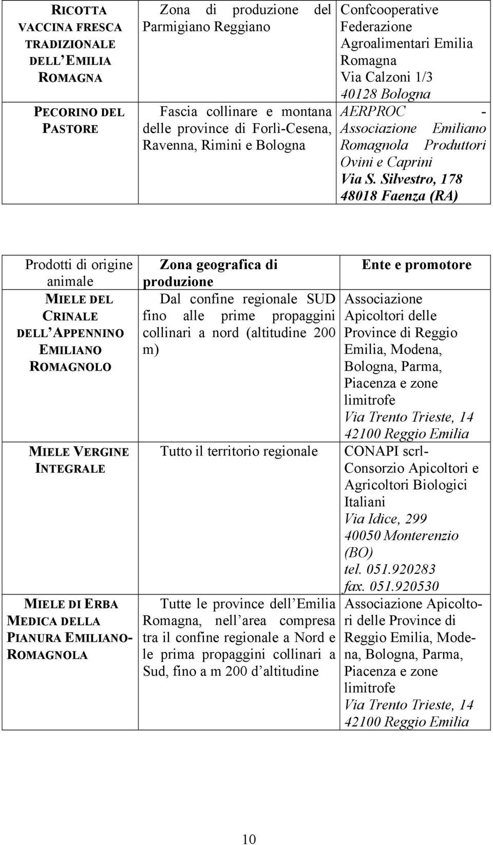 Silvestro, 178 48018 Faenza (RA) Produttori Prodotti di origine animale MIELE DEL CRINALE DELL APPENNINO EMILIANO ROMAGNOLO MIELE VERGINE INTEGRALE MIELE DI ERBA MEDICA DELLA PIANURA EMILIANO-