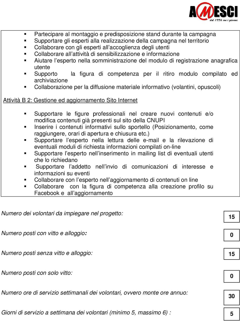 modulo compilato ed archiviazione Collaborazione per la diffusione materiale informativo (volantini, opuscoli) Attività B 2: Gestione ed aggiornamento Sito Internet Supportare le figure professionali