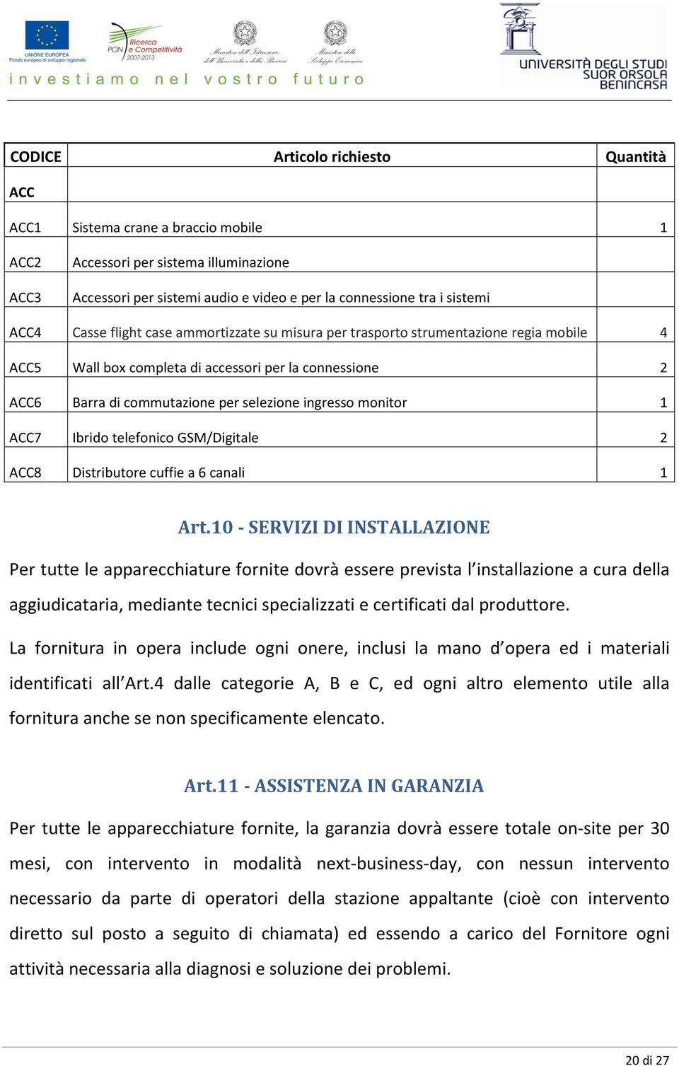 1 ACC7 Ibrido telefonico GSM/Digitale 2 ACC8 Distributore cuffie a 6 canali 1 Art.