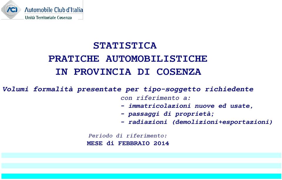 riferimento a: - immatricolazioni nuove ed usate, - passaggi di