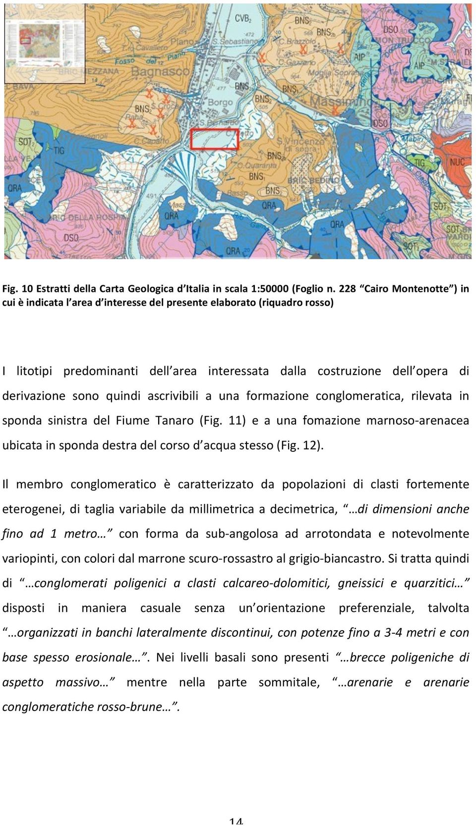 quindi ascrivibili a una formazione conglomeratica, rilevata in sponda sinistra del Fiume Tanaro (Fig. 11) e a una fomazione marnoso- arenacea ubicata in sponda destra del corso d acqua stesso (Fig.