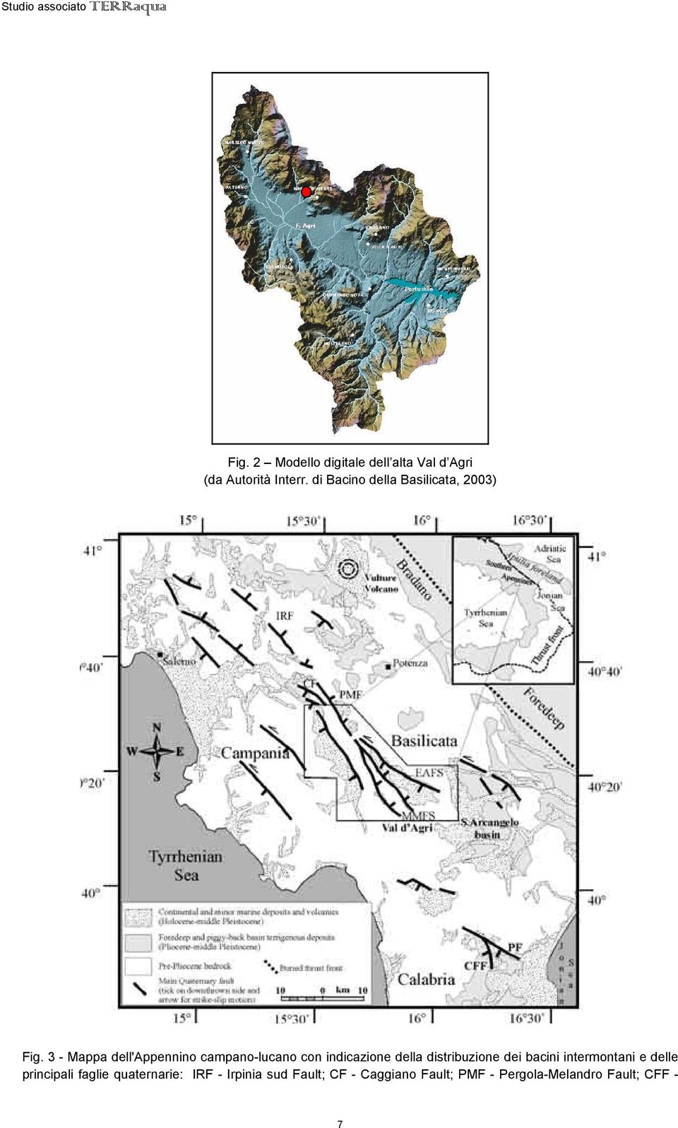 3 - Mappa dell'appennino campano-lucano con indicazione della distribuzione dei