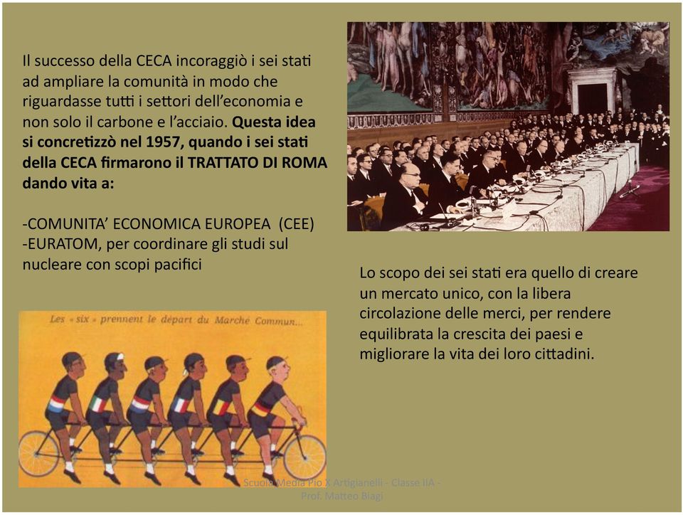 Questa idea si concreczzò nel 1957, quando i sei stac della CECA firmarono il TRATTATO DI ROMA dando vita a: - COMUNITA ECONOMICA EUROPEA