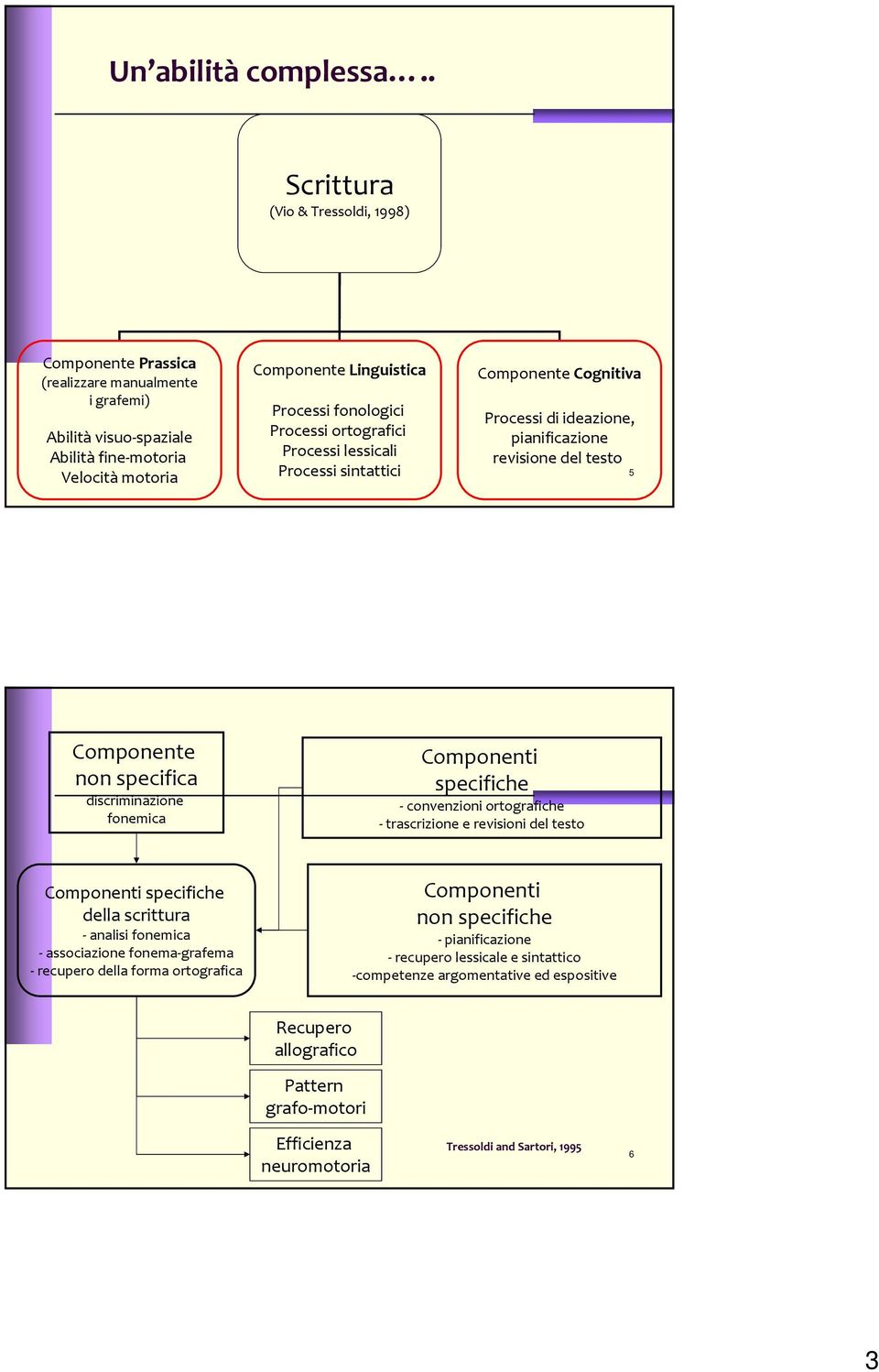 Processi ortografici Processi lessicali Processi sintattici Componente Cognitiva Processi di ideazione, pianificazione revisione del testo 5 Componente non specifica discriminazione fonemica