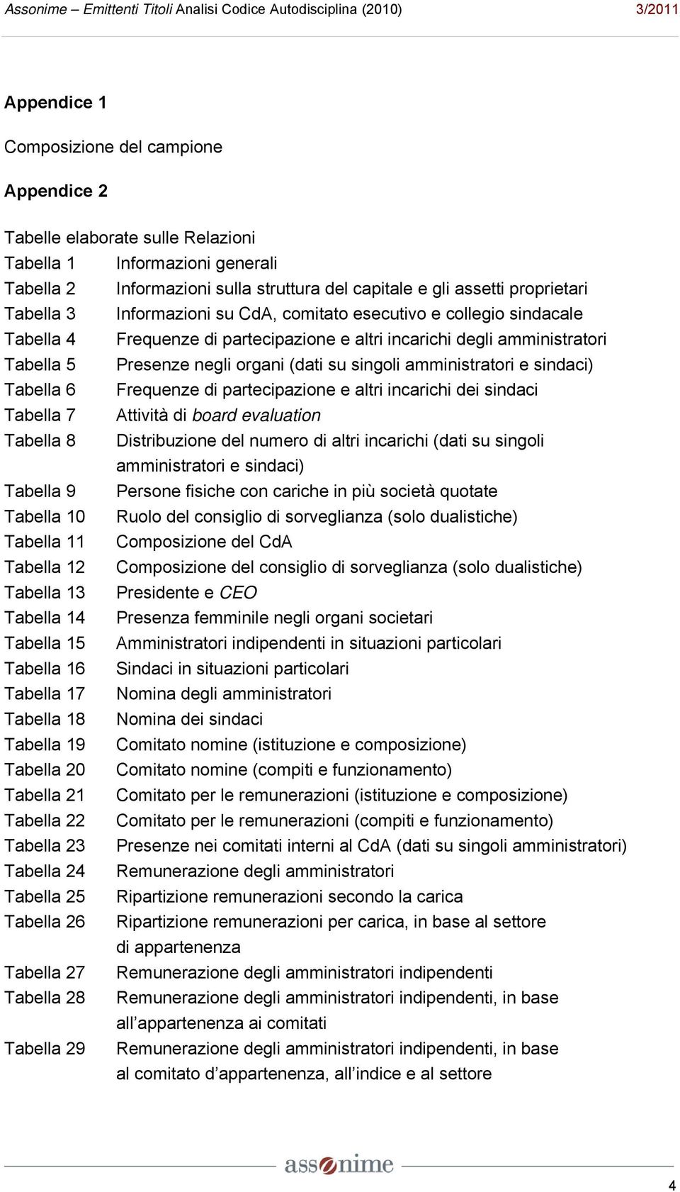 amministratori e sindaci) Tabella 6 Frequenze di partecipazione e altri incarichi dei sindaci Tabella 7 Attività di board evaluation Tabella 8 Distribuzione del numero di altri incarichi (dati su