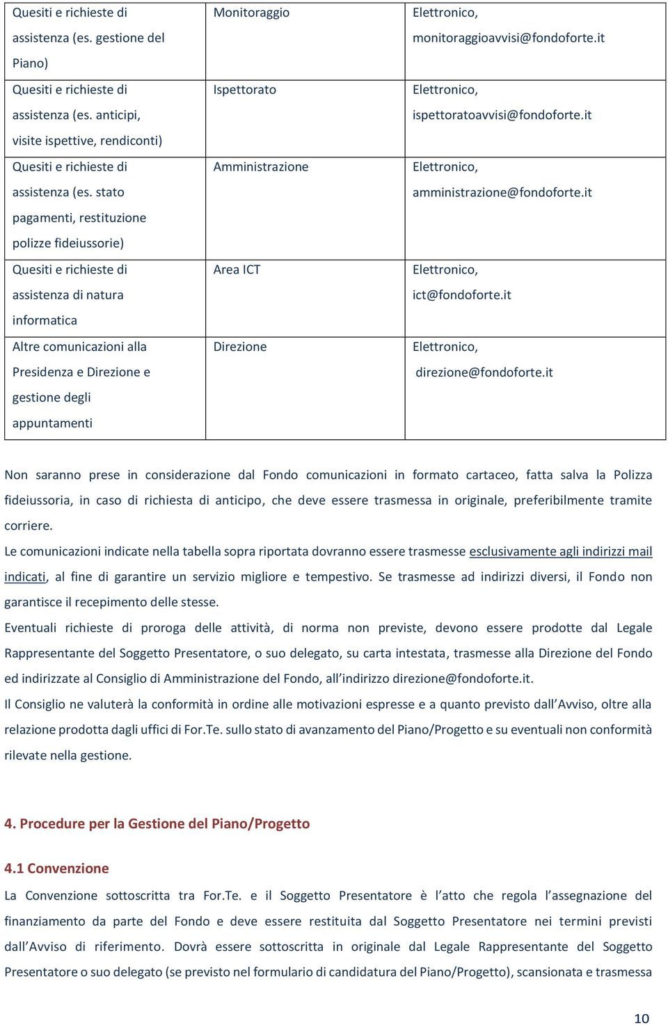 Ispettorato Amministrazione Area ICT Direzione Elettronico, monitoraggioavvisi@fondoforte.it Elettronico, ispettoratoavvisi@fondoforte.it Elettronico, amministrazione@fondoforte.