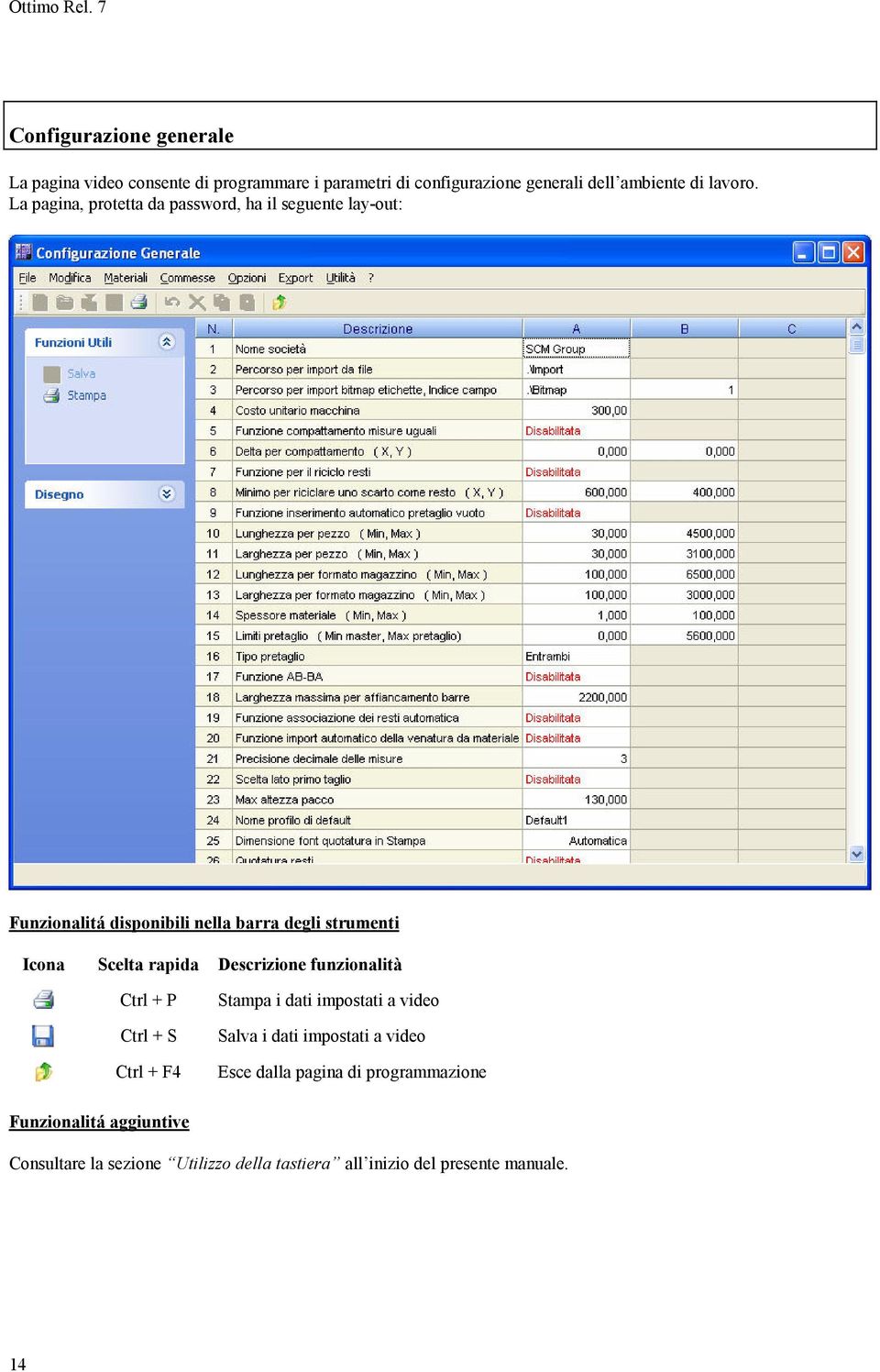 La pagina, protetta da password, ha il seguente lay-out: Funzionalitá disponibili nella barra degli strumenti Icona Scelta rapida