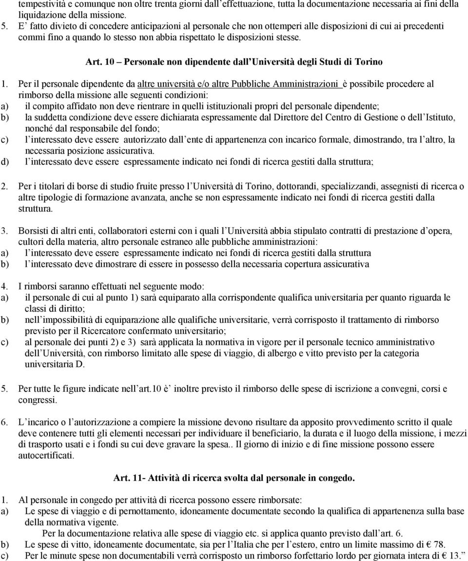 10 Personale non dipendente dall Università degli Studi di Torino 1.