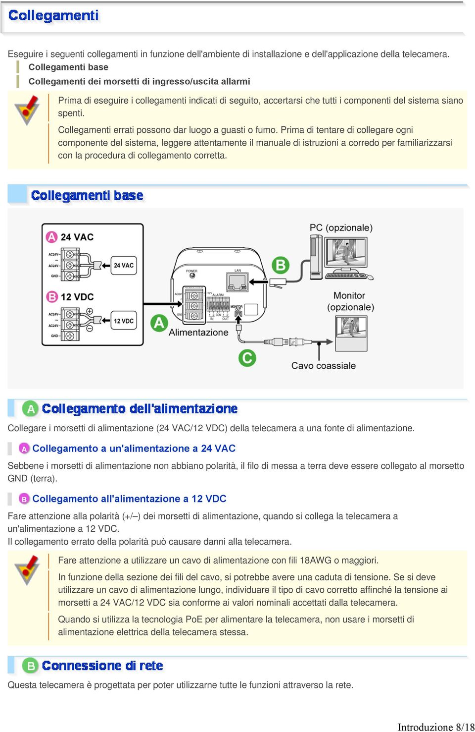 Collegamenti errati possono dar luogo a guasti o fumo.