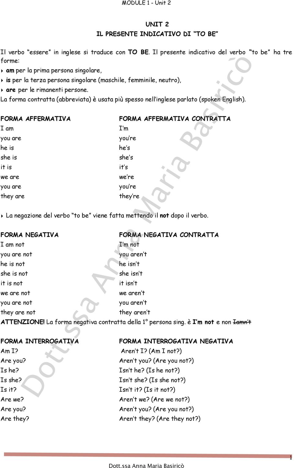 La forma contratta (abbreviata) è usata più spesso nell inglese parlato (spoken English).