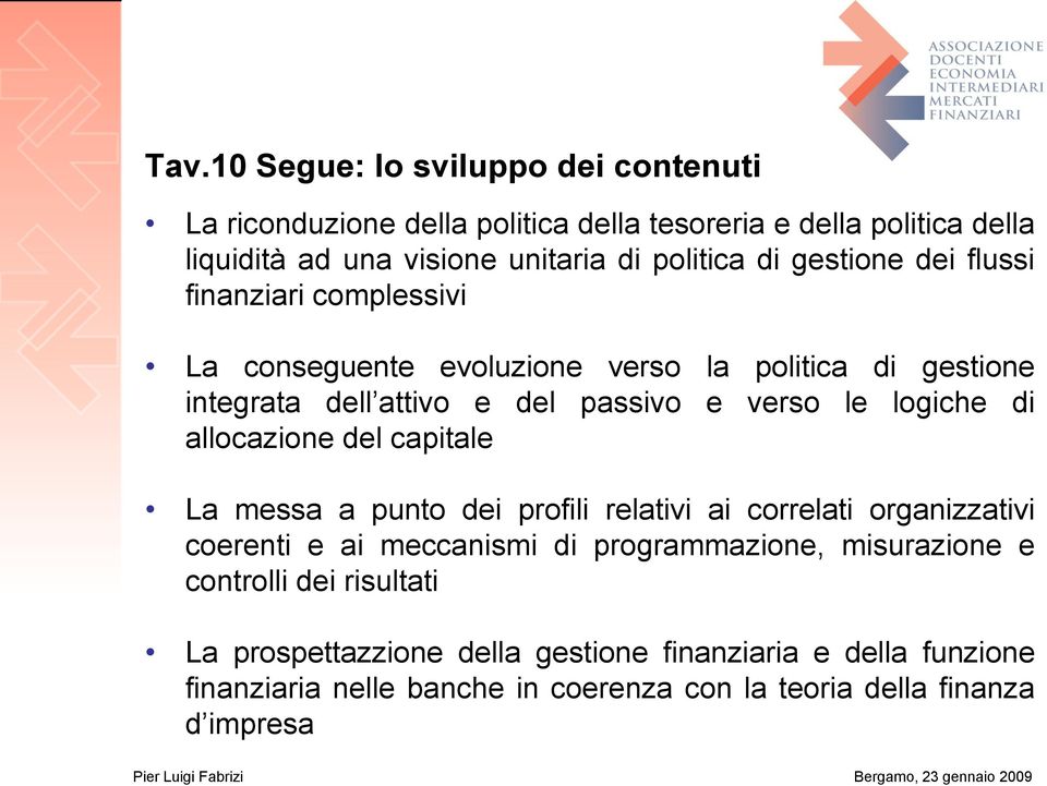 di allocazione del capitale La messa a punto dei profili relativi ai correlati organizzativi coerenti e ai meccanismi di programmazione, misurazione e