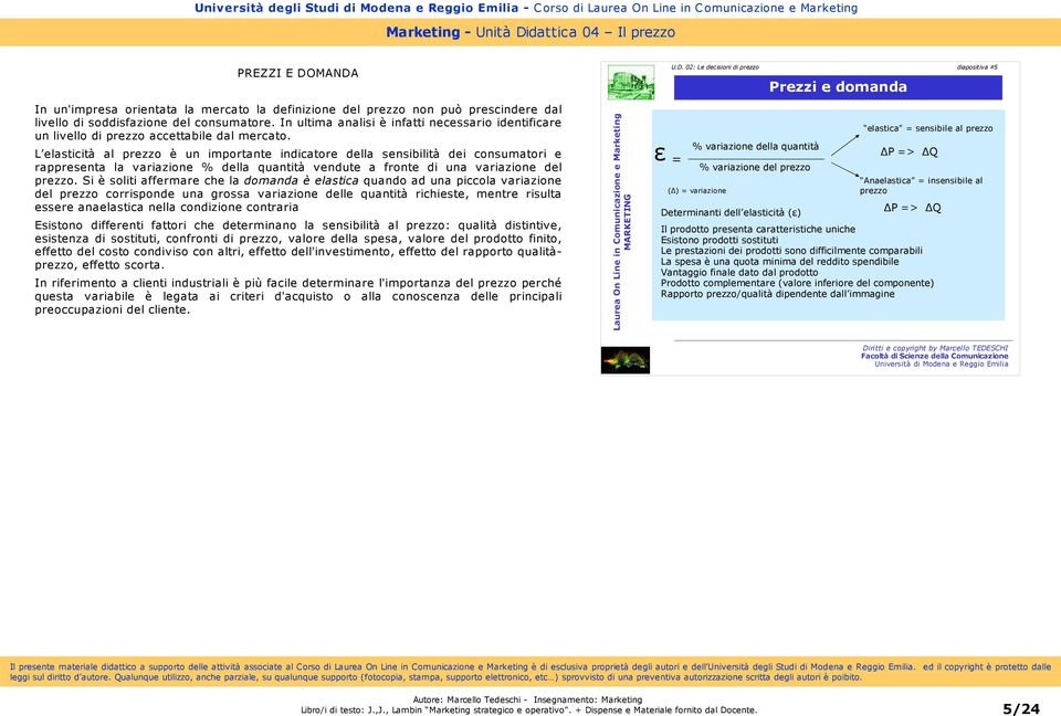 L elasticità al prezzo è un importante indicatore della sensibilità dei consumatori e rappresenta la variazione % della quantità vendute a fronte di una variazione del prezzo.