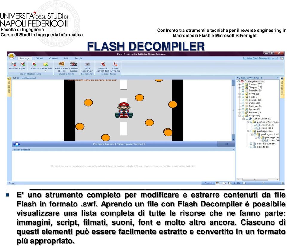 Aprendo un file con Flash Decompiler è possibile visualizzare una lista completa di tutte le
