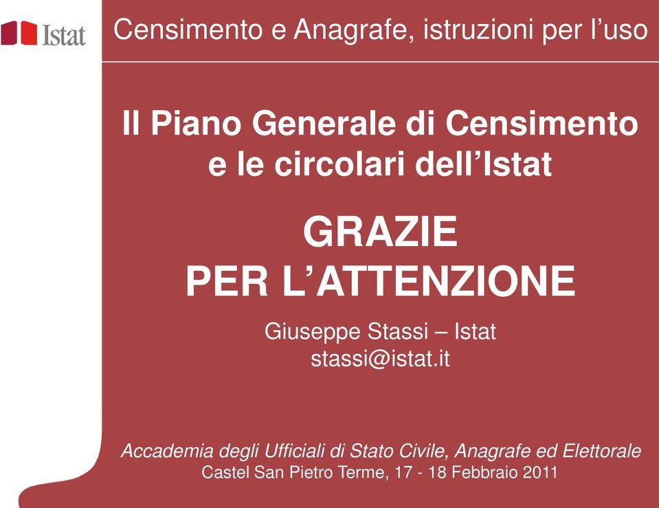 Giuseppe Stassi Istat stassi@istat.