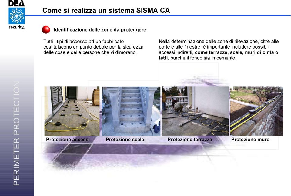 Protezione accessi Protezione scale Nella determinazione delle zone di rilevazione, oltre alle porte e alle finestre, è