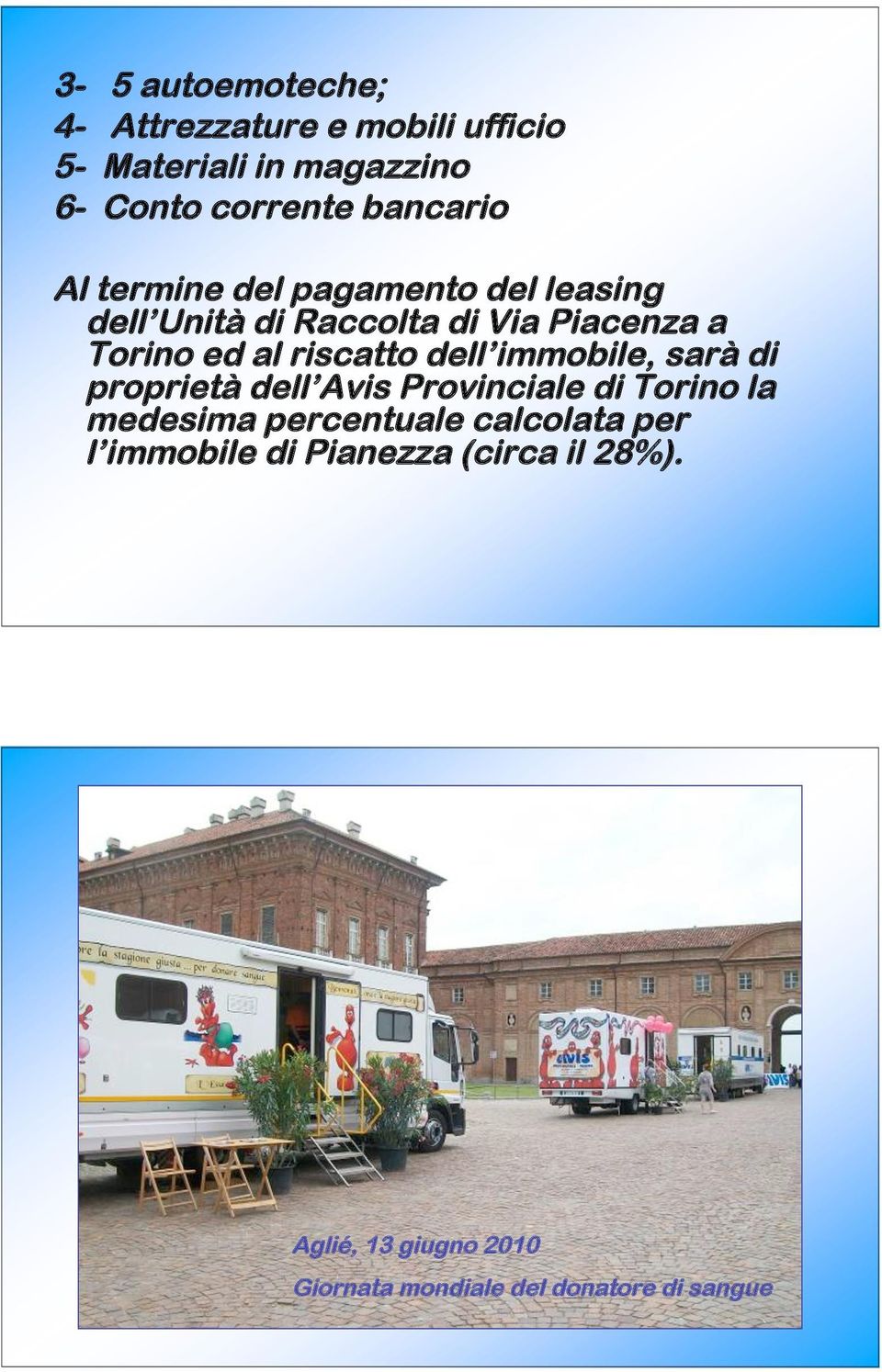 riscatto dell immobile, sarà di proprietà dell Avis Provinciale di Torino la medesima percentuale