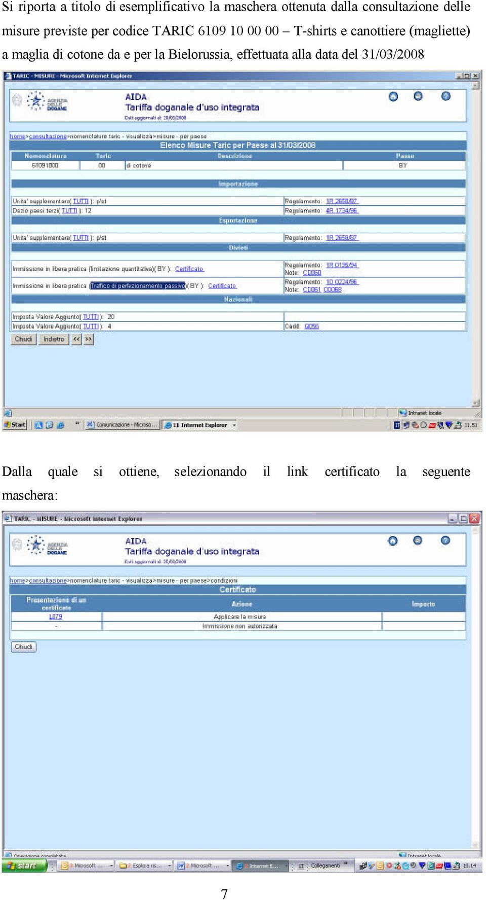 (magliette) a maglia di cotone da e per la Bielorussia, effettuata alla data del