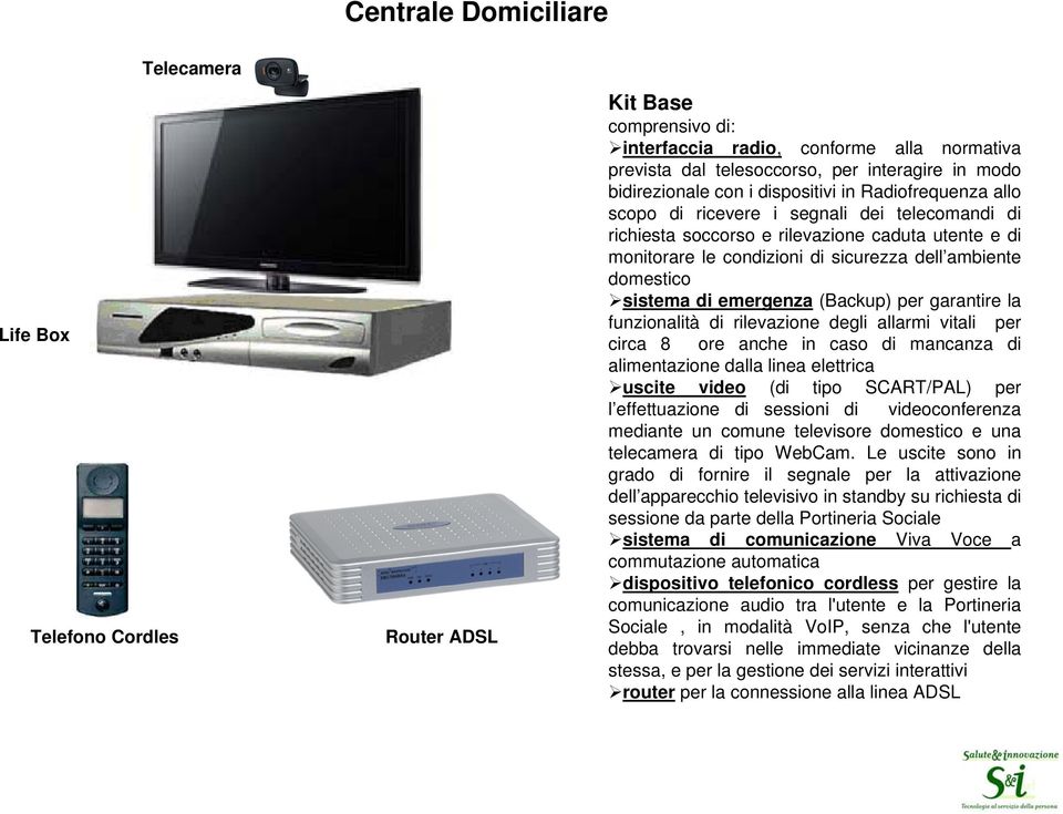 ambiente domestico sistema di emergenza (Backup) per garantire la funzionalità di rilevazione degli allarmi vitali per circa 8 ore anche in caso di mancanza di alimentazione dalla linea elettrica