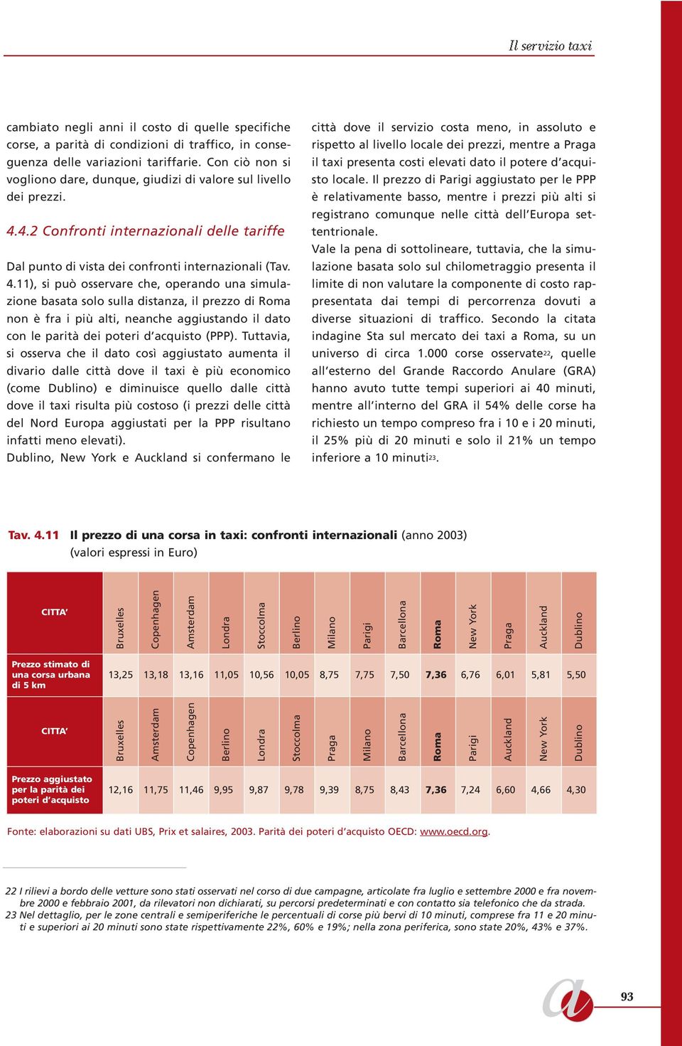 4.2 Confronti internazionali delle tariffe Dal punto di vista dei confronti internazionali (Tav. 4.