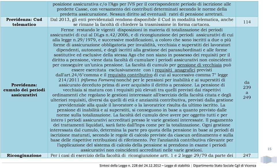 Frm rstndo l vignti disposizioni in mtri di totlizzzion di priodi ssicurtivi di cui l DLgs n.42/2006, di ricongiunzion di priodi ssicurtivi di cui ll lgg n.