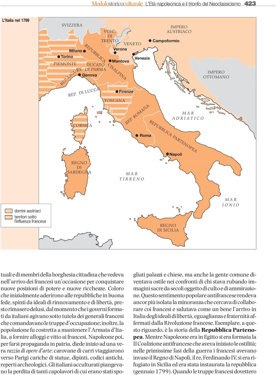 ROMANA IMPERO AUSTRIACO Campoformio MAR ADRIATICO IMPERO OTTOMANO REPUBBLICA PARTENOPEA Roma Napoli REGNO DI SARDEGNA MAR TIRRENO domìni austriaci territori sotto l influenza francese REGNO DI