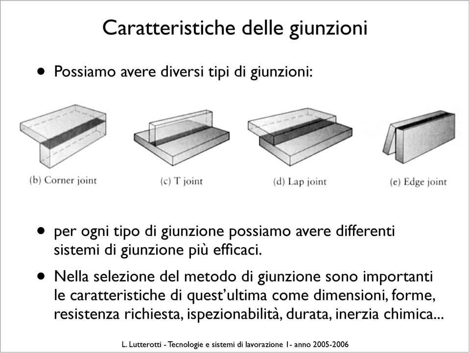 Nella selezione del metodo di giunzione sono importanti le caratteristiche di quest