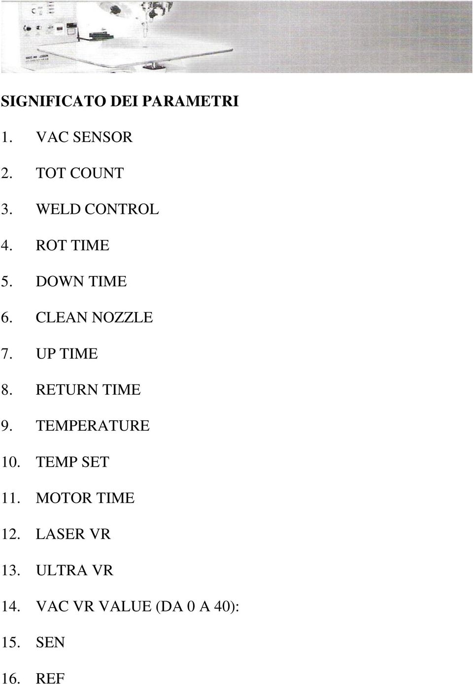 UP TIME 8. RETURN TIME 9. TEMPERATURE 10. TEMP SET 11.