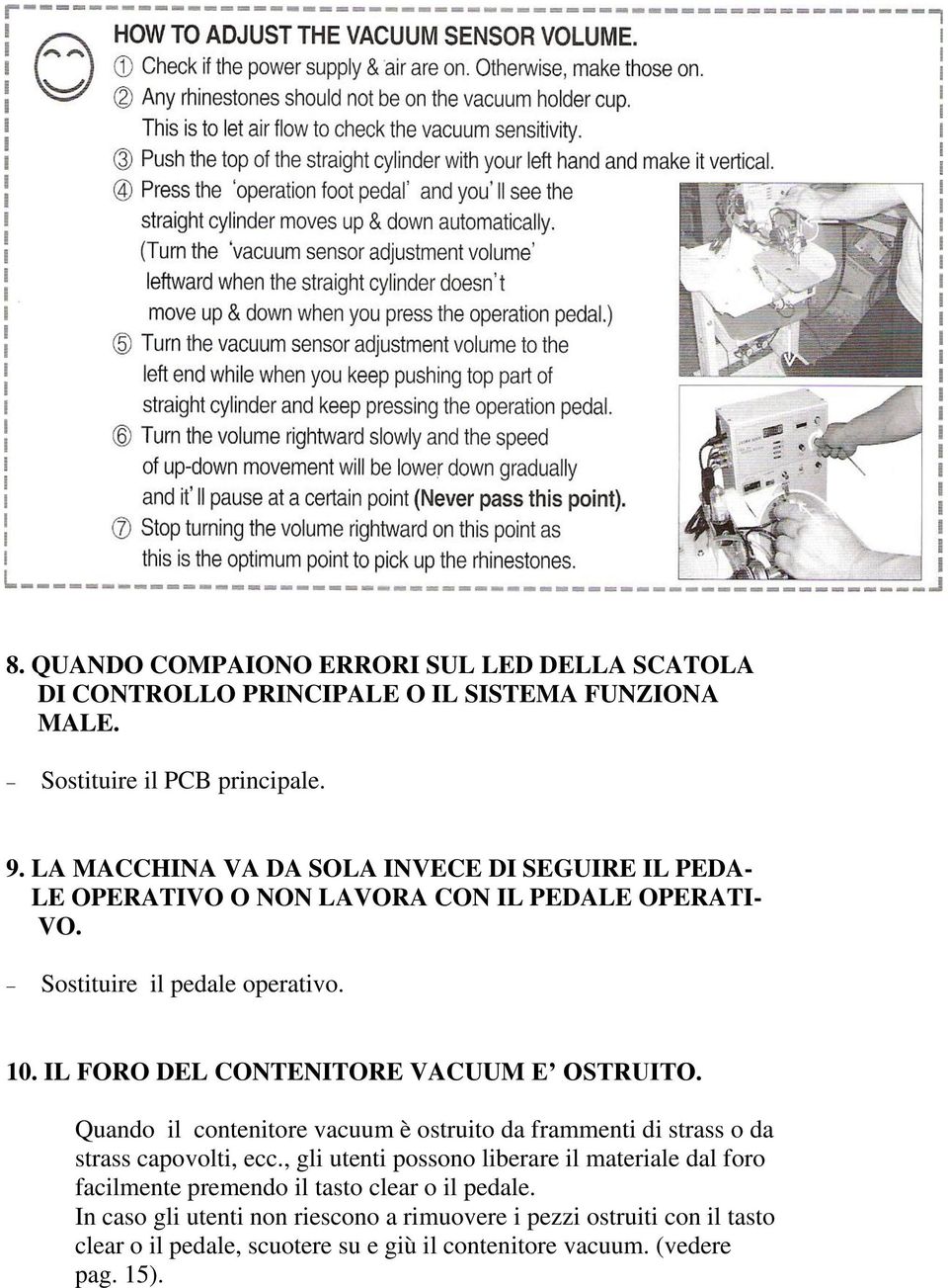 IL FORO DEL CONTENITORE VACUUM E OSTRUITO. Quando il contenitore vacuum è ostruito da frammenti di strass o da strass capovolti, ecc.